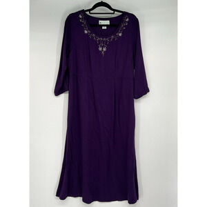 ELLA SIMONE Dress M Purple Embroidered Round Neck 3/4 Sleeve